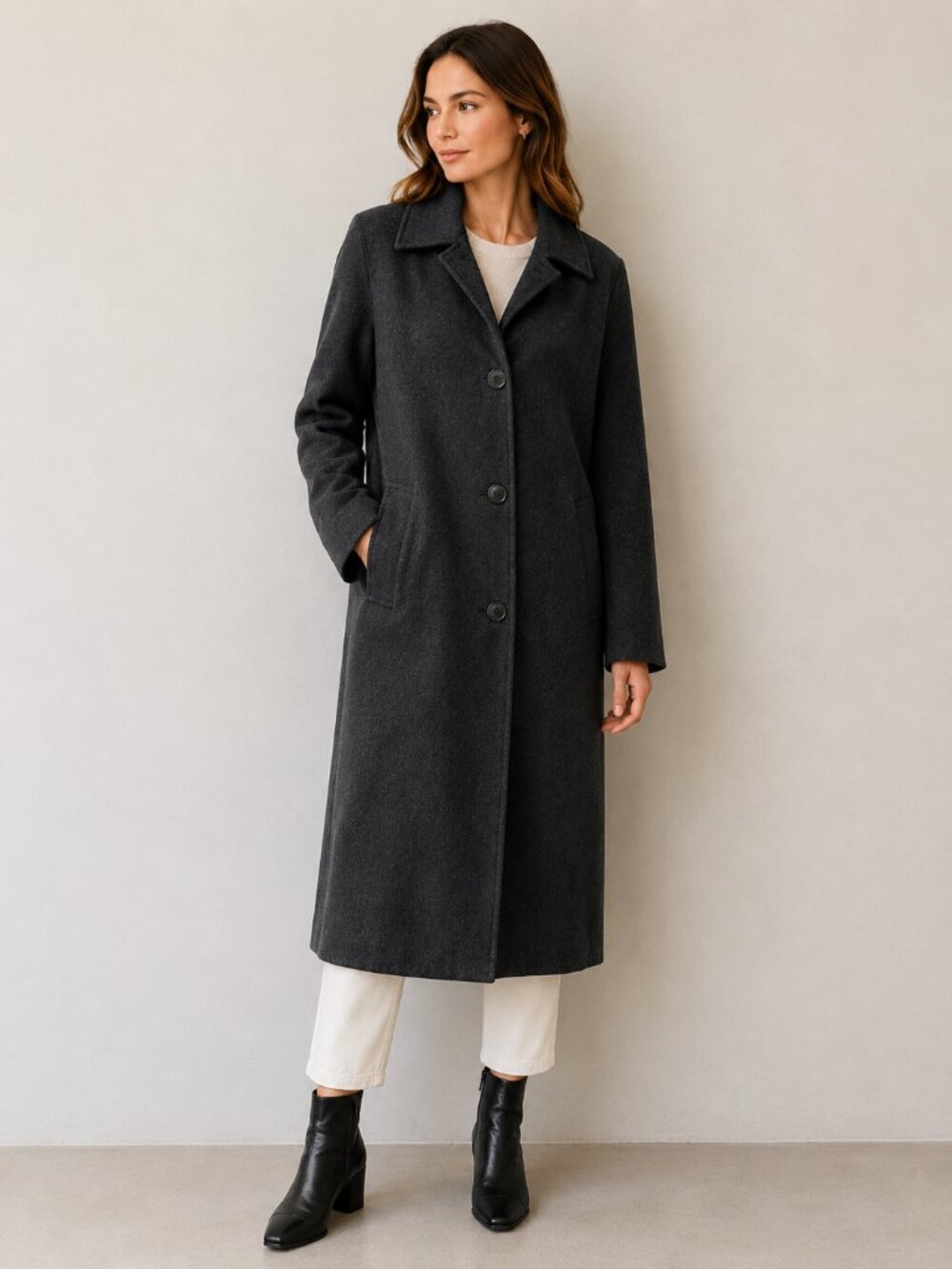 Jones New York Women XL Wool Cashmere Blend Long Coat Charcoal Gray Layered